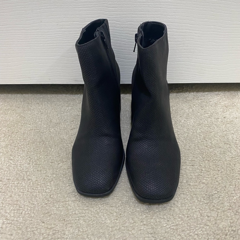Black low heel booties. Never worn